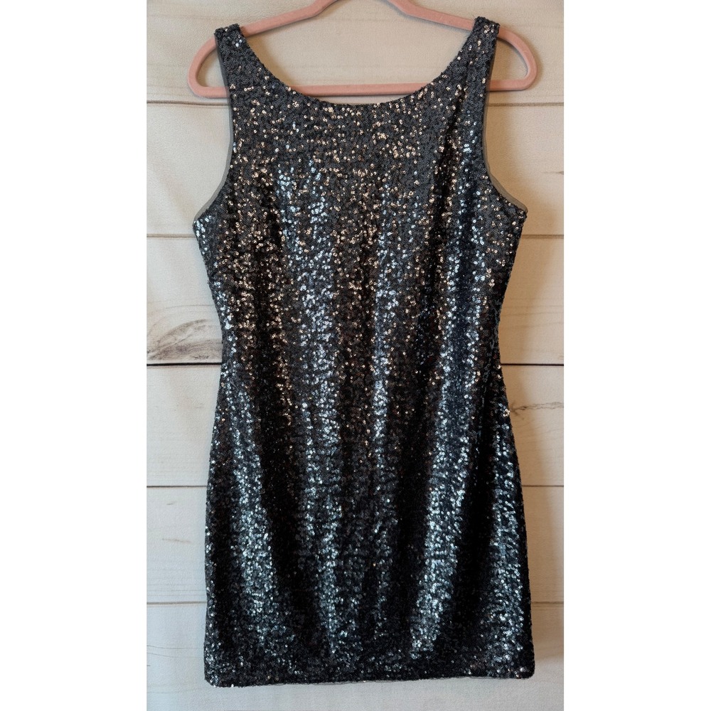 Betsy & Adam Women Grey Sequin Scoop Back Sleeveless Mini Cocktail Dress Size 10